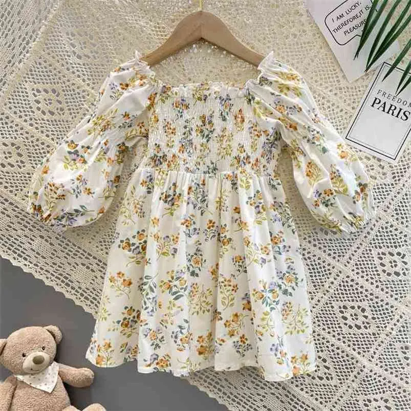 Gooporson Spring Kids Flower платье с плеча с длинным рукавом платье принцессы корейский мода маленькие девочки костюм падение нарядов 210715