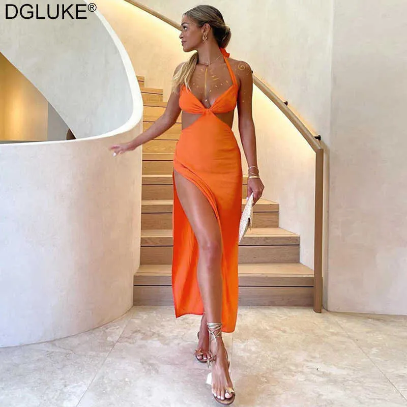 Halter BacklLong Summer Dresses For Women 2021 Boho Maxi DrBohemian Sexy Elegant Long Party DrBeach Wear X0529