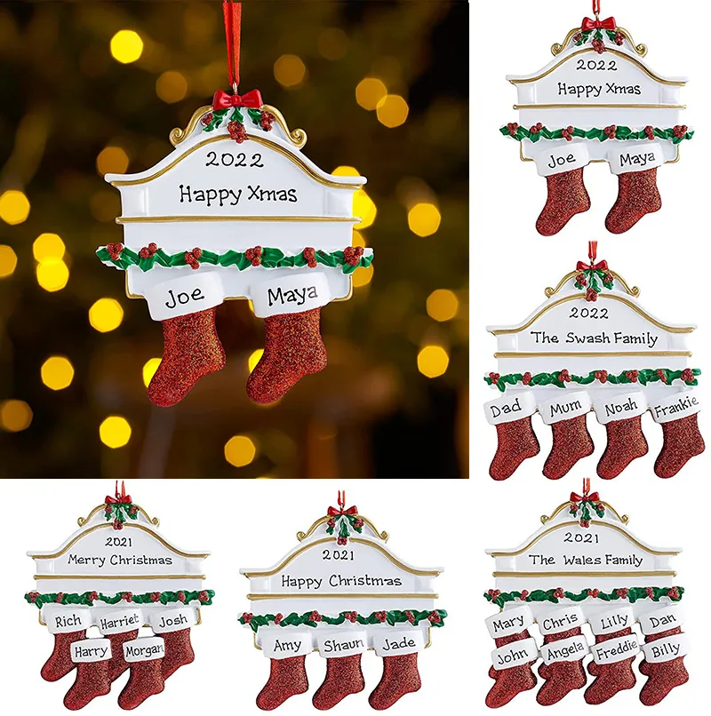 Christmas Socking Pendant DIY Name Blessings Resin Christmas Hanging Cute Creative Socks Xmas Gifts w-00915