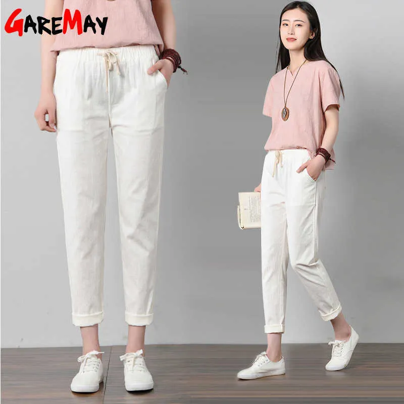 Dropship Cotton Linen Pants For Women Solid High Waist Ankle