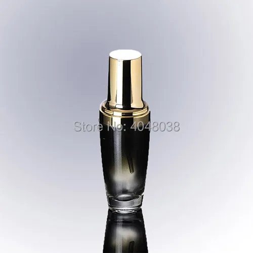 10 pcs Emulsion Bottle Press Pump Bottle Black Glass Essence Liquid Vial with Gold Cover Portable Refillable Cosmetic Container