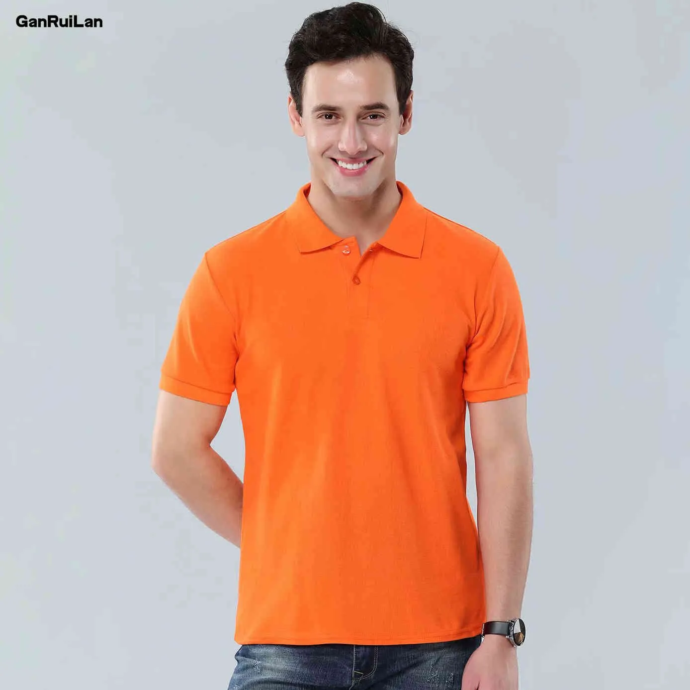 Polo da uomo stile manica corta allentata casual tinta unita polo da uomo per uomo supera i t polo uomo LS-1750 210518