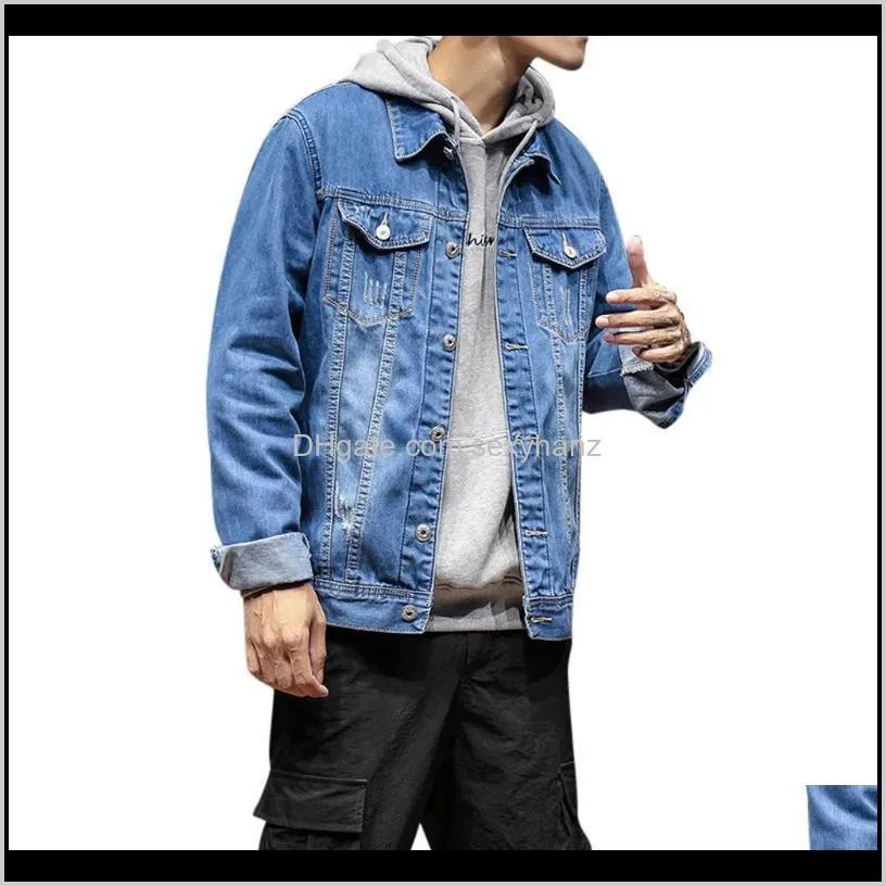 jacket men autumn winter button solid color vintage denim jacket tops coat tactical streetwear jean men denim 20201