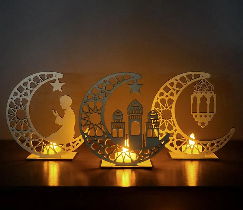 Decorazioni per feste Ramadan Decorazione in legno Islam Musulmano Eid Ramadan Fai da te Moon Star Ornamenti da tavolo Home Office SN2590