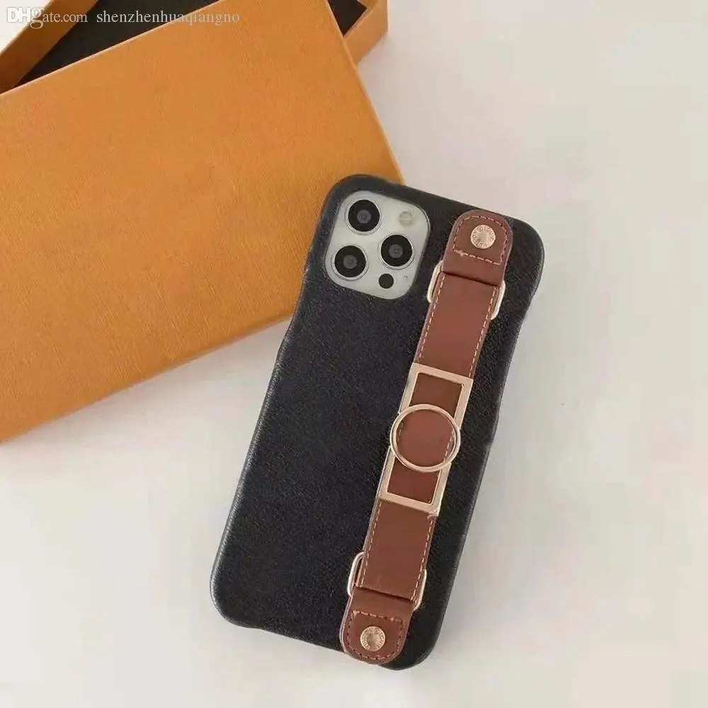 L Fashion Designer Brown Flower Pattern Phone Cases for iPhone 12 11 pro max Xs XR Xsmax Quality Leather Wristband Luxury Cellphone Cover