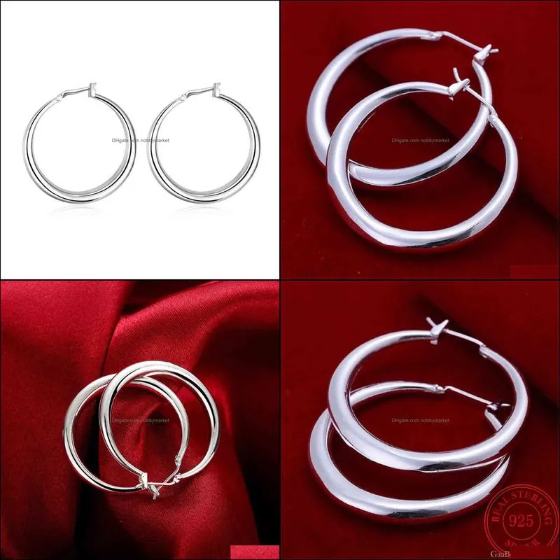 925 Sterling Silver 33mm Big Circle Round Hoop Earring for Women Unusual Earrings 2021 Trend Christmas Party Wedding Jewelry