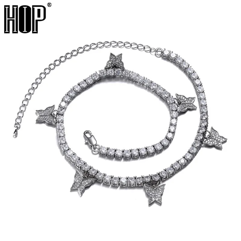 Mignon Animal Papillon Pendentif Collier Chaîne De Tennis Glacé Brillant Déclaration Cristal Clavicule Colliers Hip Hop Femmes Bijoux X0509