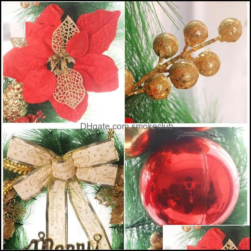 Decorative Flowers & Wreaths 50cm Christmas Wreath DIY Fake Pine Needle Ball Bow Flower Wedding Decoration For Home Year Door Wall