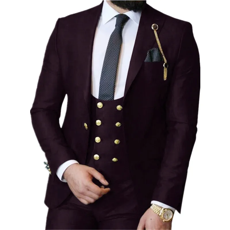 Op maat gemaakte One Button GroomsMen Peak Revers Bruidegom Tuxedos Mannen Past Huwelijk / Prom / Diner Man Blazer (jas + Broek + Tie + Vest) W903