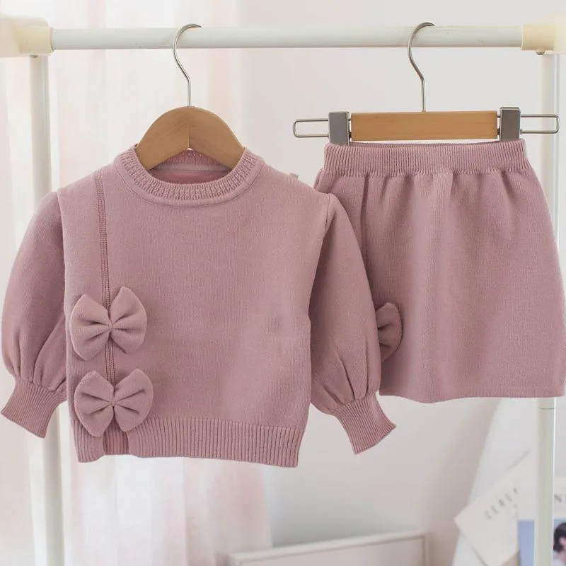 Ensembles de vêtements hiver automne fille ensemble mode petites filles pull à tricoter costume mignon pour bébé enfants pulls hauts + jupe 2 pièces tenues