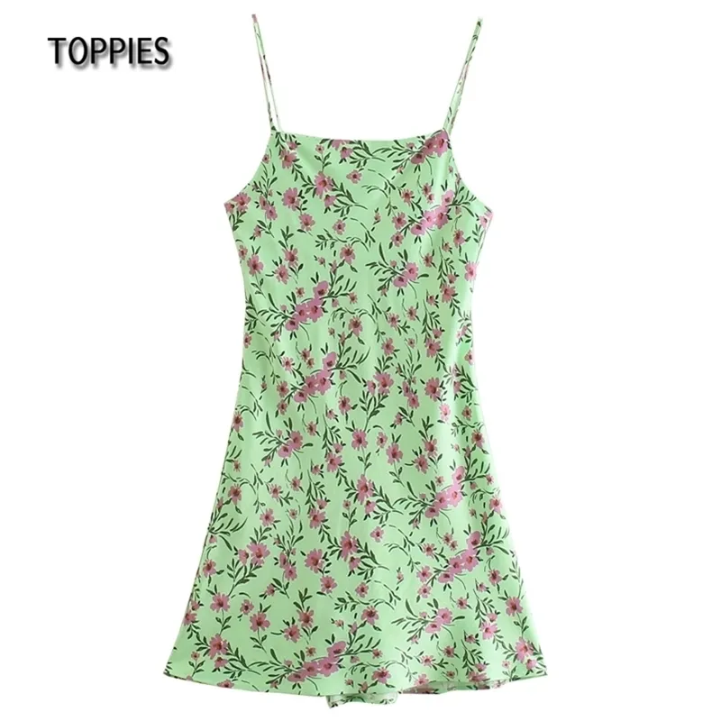 Grön mini klänning sommar ärmlös camisole kvinnlig semester strand sundress oftless blommig utskrift 210421