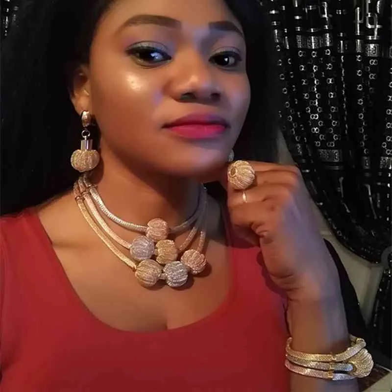 Fani Exquisite Dubai Gold Colorful Nigerian Wedding Woman Accessories Jewelry Set African Beads Costume Jewelry Set