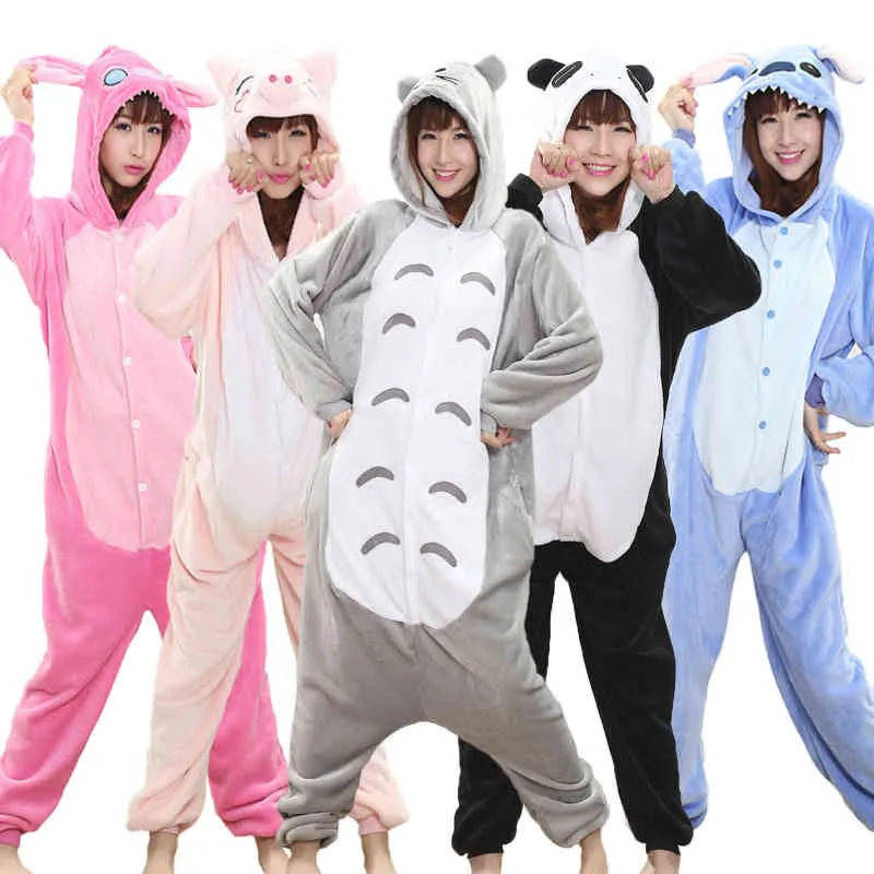 Totoro Kigurumi Tutina Animale Adulto Unicorno Pigiama Vestito Caldo Morbido Stitch Indumenti Da Notte di Un Pezzo Inverno Tuta Pijama Cosplay