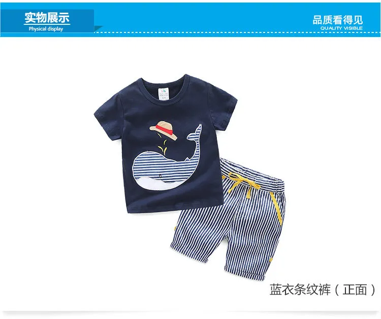  Summer 2-10 Years Little Kids Handsome Boys Cartoon Whale Fish Print T Shirt+Striped Shorts Drawstring 2 Piece Sports Sets (7)