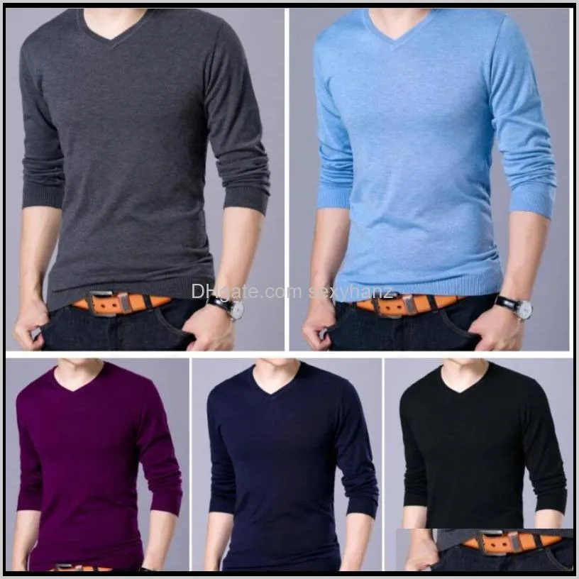 2021 autumn winter fashion men sweater solid v-neck mens knitted sweaters thin tops cashmere wool male sweaters and pullovers1