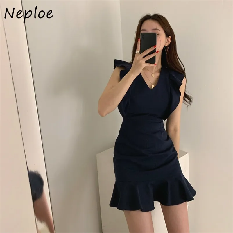 Cintura alta temperamento quadril sereia vestido mulheres sexy sem mangas ombro strapless slim vestidos ruffles mola robe 210422