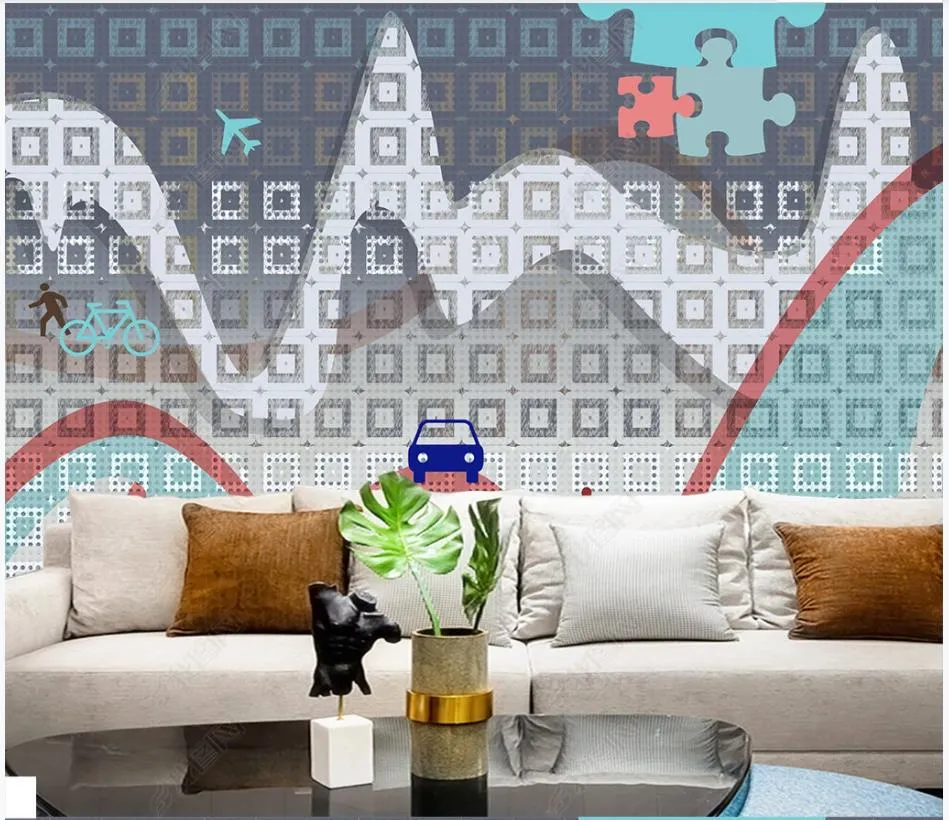 Benutzerdefinierte foto wallpapers 3d wandbilder tapete europäisch modern minimalistische abstrakte geometrische gitter linie studie schlafzimmer wohnzimmer dekoration malerei