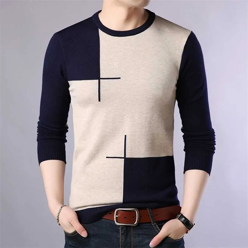 Jesień Dorywczo męski sweter O-Neck Slim Fit Knittwear Męskie Swetry Swetry Pullover Mężczyźni Pull Homme M-3XL 211006