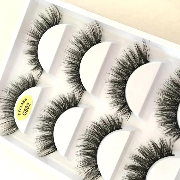 Makeup 5 Pairs Set False Eyelashes 3D Mink Lashes Soft Thick Eyelash G800 Crisscross Winged Natural Long No Fall Off