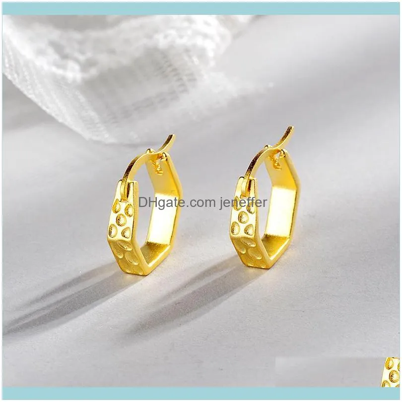 FactoryBWAE Yingbaida Earrings geometric S925 silver simple hexagon wave point 2021 new female jewelry