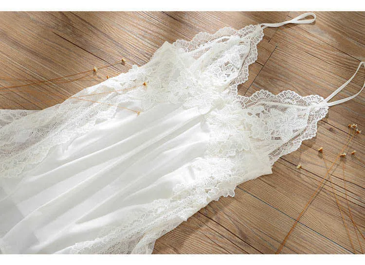 CINOON 3Pcs Women Sexy Silk Nightgown Embroidery Lace Bath Gown Nightdress Summer Sleepwear Wedding Night Dress Robe With Belt (36)