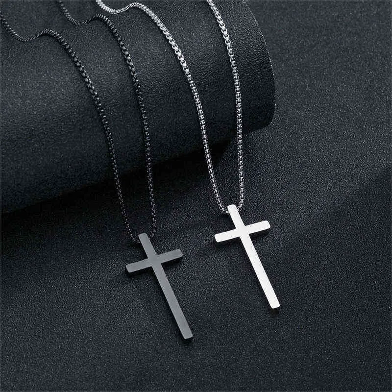 Titanium Stainleel Steel Simple Classic Fashion Cross Necklace Trendy Pendant Jesus Girl Short Long Chain Jewelry For Women G1206