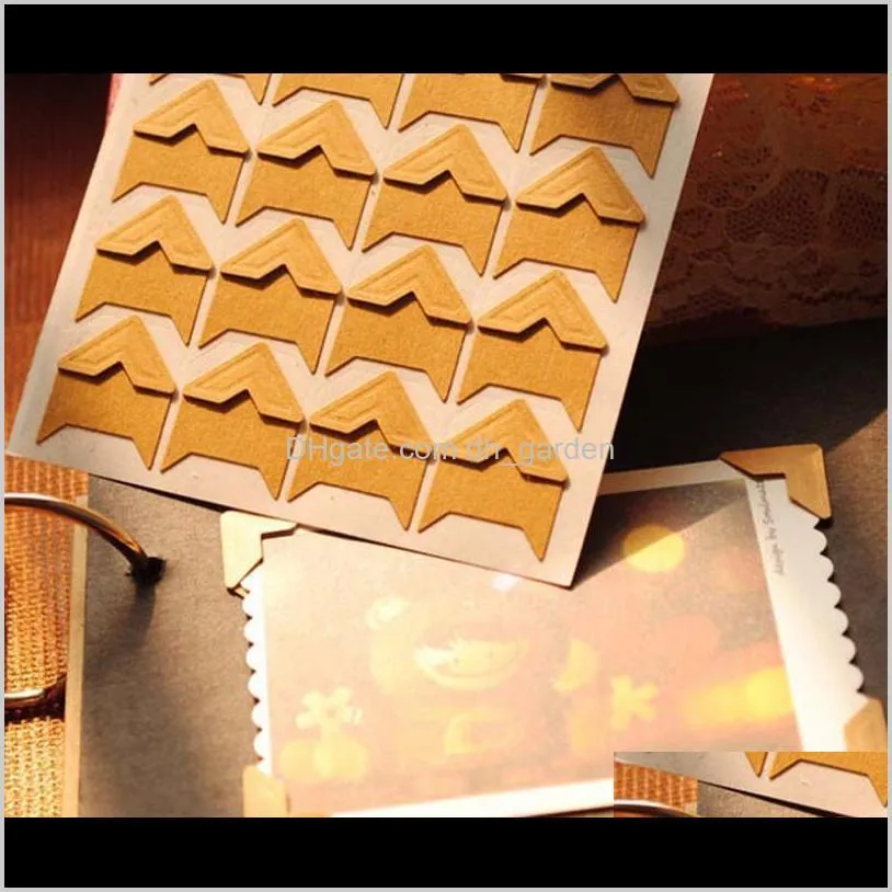 Andra skrivbordstillbehör Tillbehör Kontorskolan Business Industriell dropp leverans 2021 24 Corner / ark DIY Vintage Corner Kraft Paper Sticker