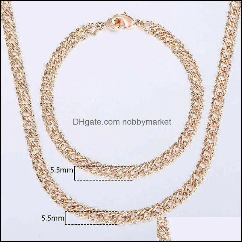 Davieslee Rose Gold Jewelry Set for Women Braided Foxtail Link Chain Necklace Bracelet Wholesale Gift Lcss