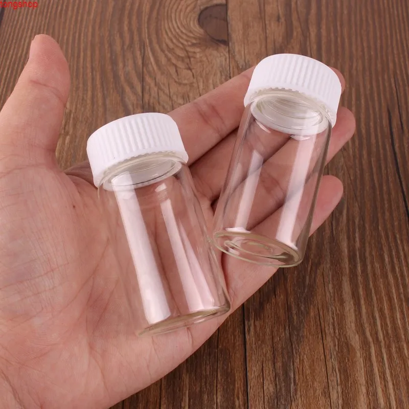 24pcs 30*60mm 25ml Transparent Glass perfume Spice Bottles with White Plastic Screw Cap Tiny Jar Vials DIY Craftgoods