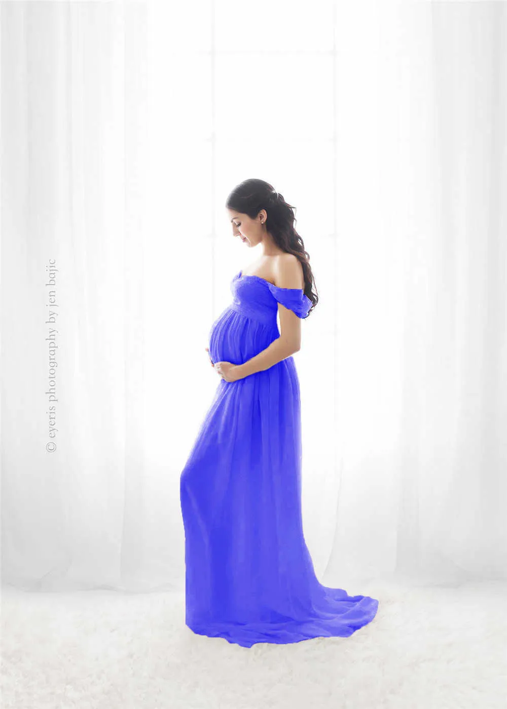 Shoulderless Maternity Dress For Photography Sexy Front Split Pregnancy Dresses For Women Maxi Maternity Gown Photo Shoots Props (4)