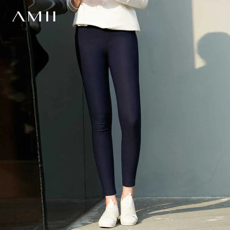 Amii minimalistisk vår sommar solid skinny stretch byxor kvinnor elastiska band höga midja mjuka penna byxor 11764904 Q0801