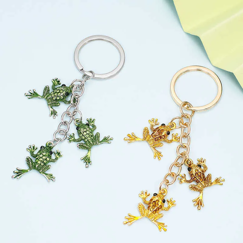 Woman Car Accessories Green Frog Rhinestone Pendant Keychain DIY Key Rings Crystal Animal Key Chains Accessories Jewelry Gift G1019