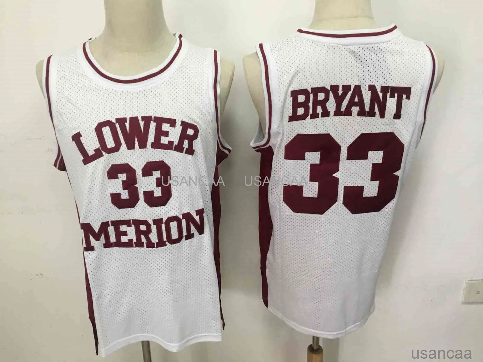 Cheap Men's #33 Bryant Lower Merion Headgear Maroon High School Retro basketball Jersey S-XXL