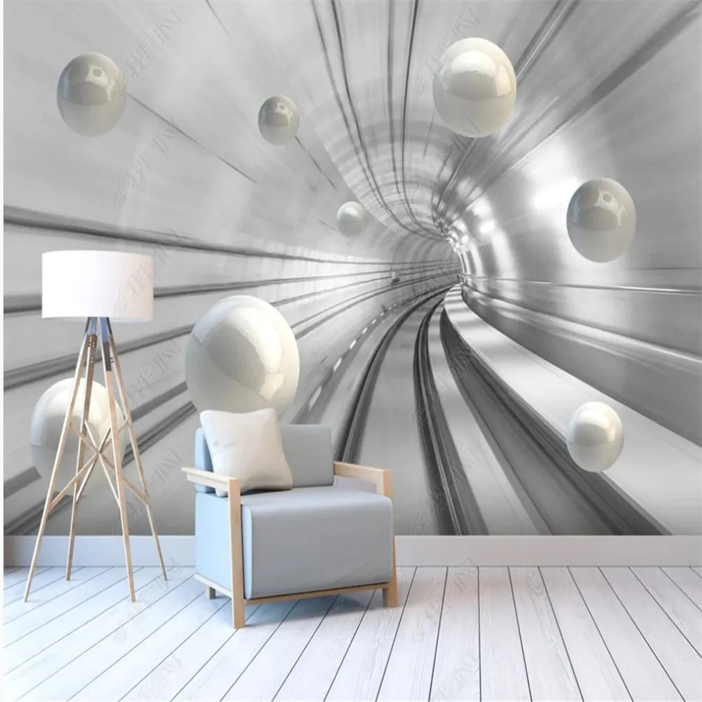 papel de parede personalizado Papéis de parede abstratos do espaço do túnel esfera tridimensional parede de fundo 3d