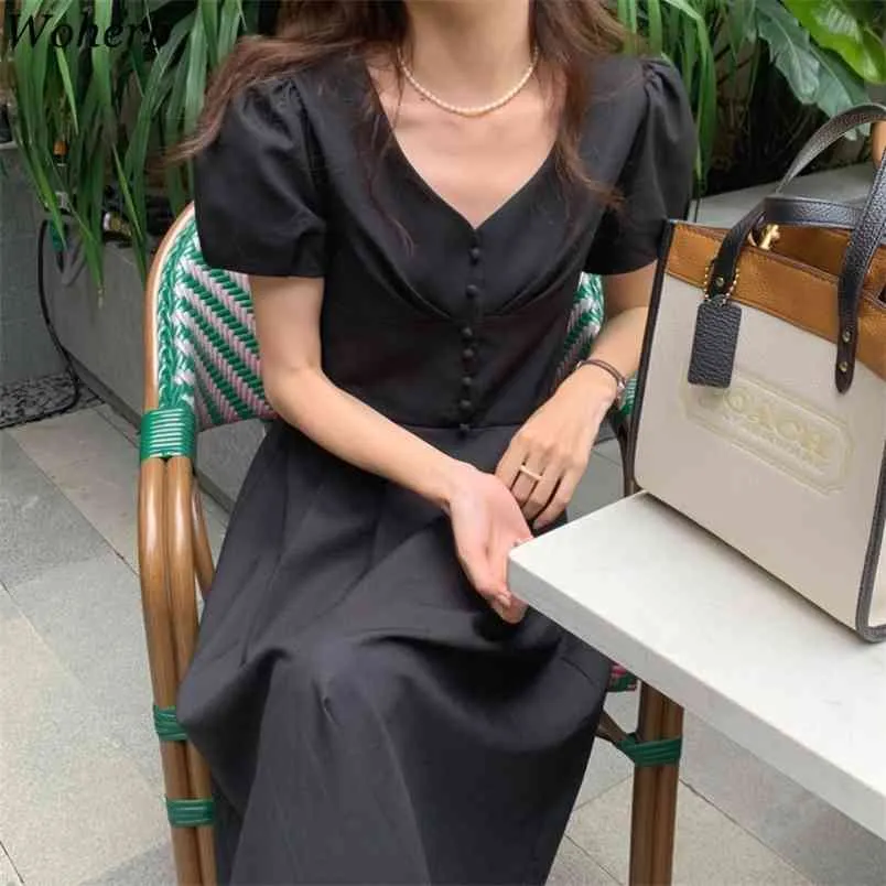 女性Vネックシングルブレストローブ夏のエレガントな気質ドレス韓国のVestidos Ropa Mujer 210519