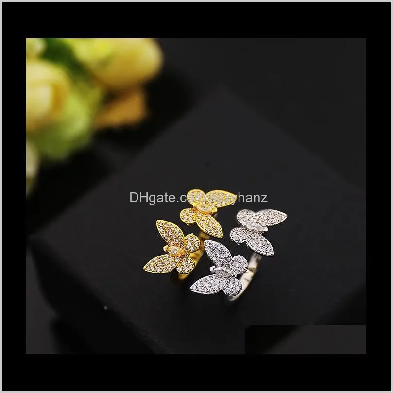 Бэнда кольца Fashion Classic 4/четыре листья Clover Open Butterfly S925 Sier 18K Gold с бриллиантами для женских валентин
