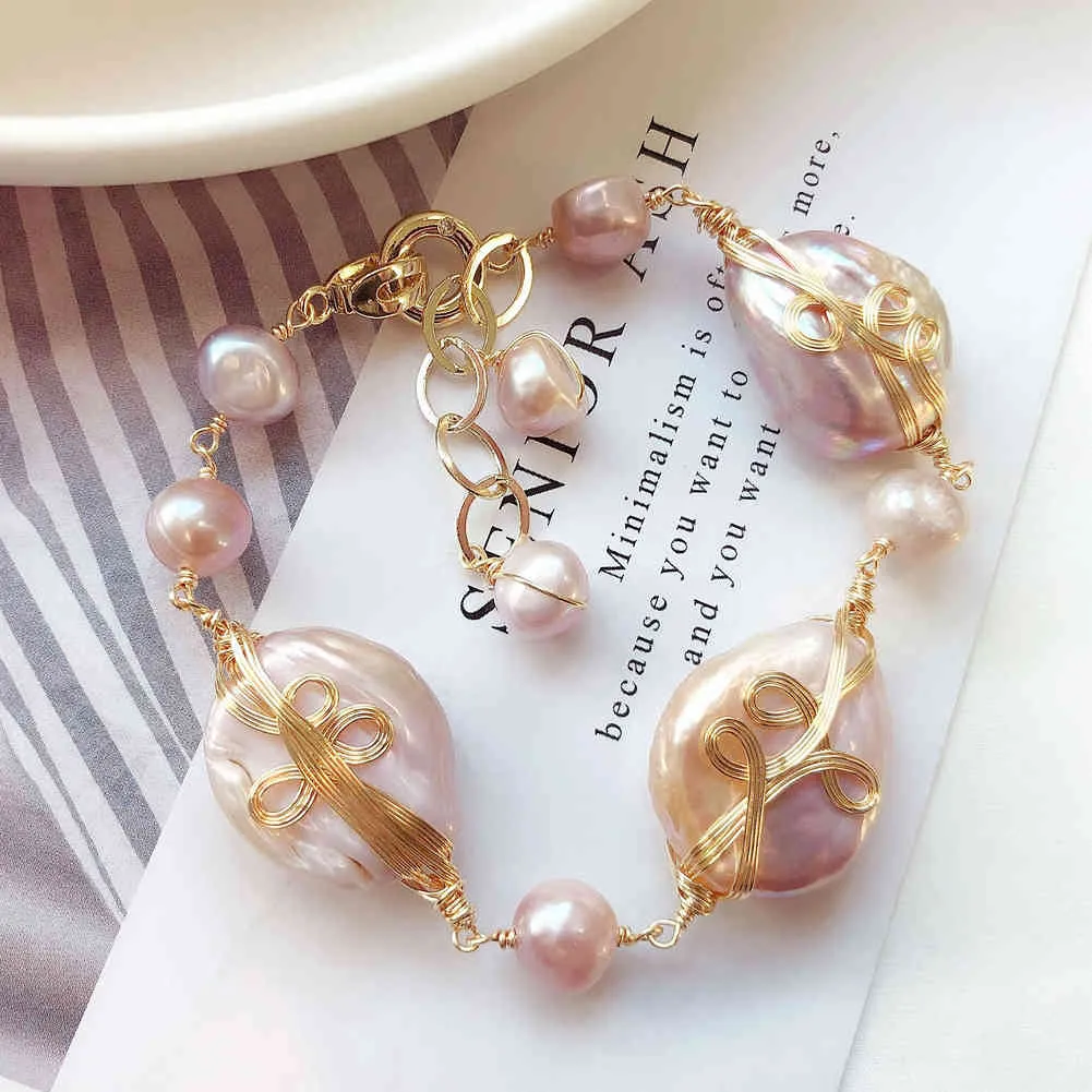 Natural Baroque Freshwater Pearl Bracelet for Women Party Purple/White Big pearl Bracelets Fashion Jewelry Handmade 2021