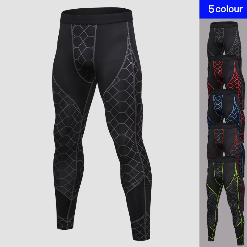 Pantaloni a compressione Quick Dry Pantaloni da jogging elastici alti da uomo Pantaloni sportivi da palestra aderenti da uomo Leggings da fitness da uomo 210421