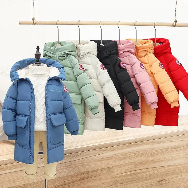 Down Coat Baby Boys Jackets Winter Coats Children Thick Long Kids Warm Outerwear Hooded For Girls Snowsuit Overcoat Clothes Solid Color