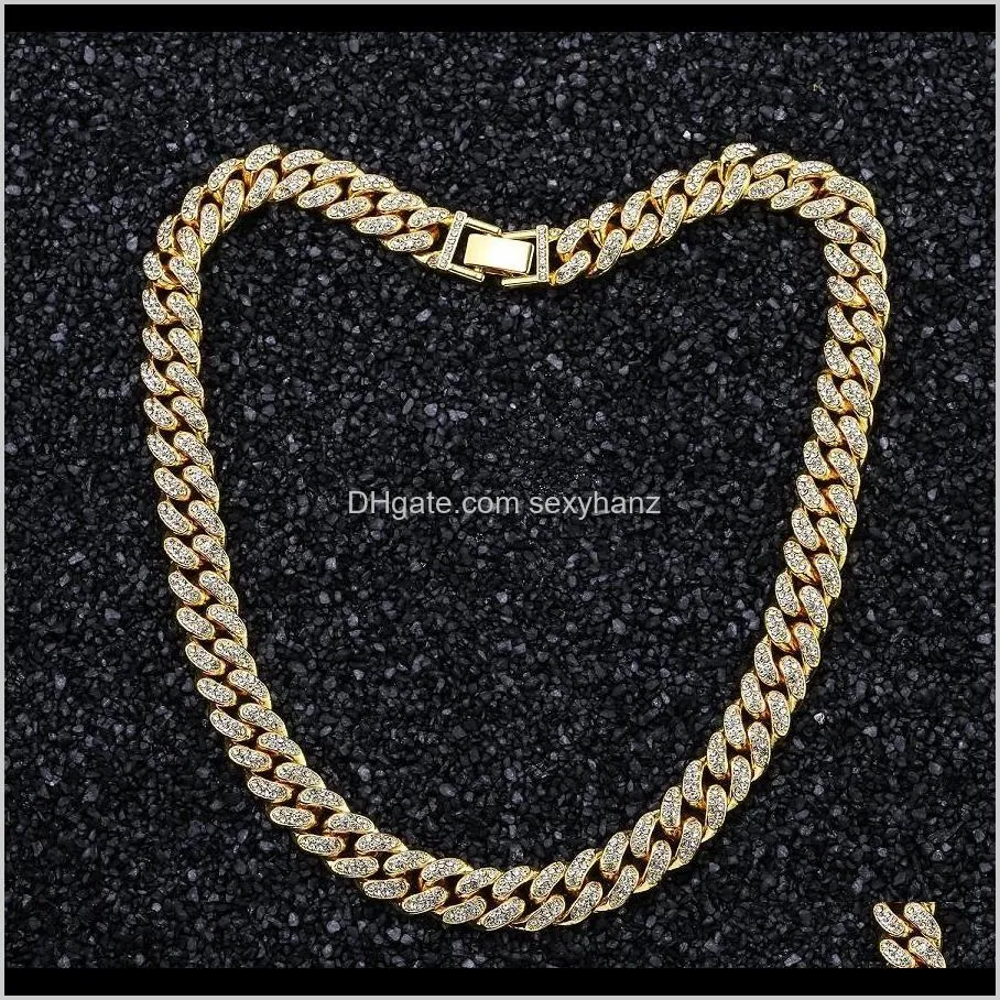 new hot seller iced out bling  cuban necklace link chains hip hop jewelry high quality 18inch 20inch 24inch chain gold silver