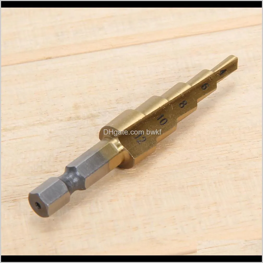 Bits Power Tools Home & Garden4-12Mm Hss Step Hex Shank Pagoda Titanium Coated Drill Bit Hole Cutter Woodworking Metalworking Drilling Tool D