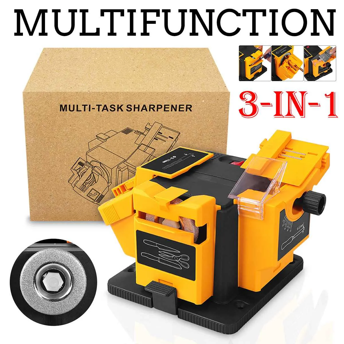 96W / 65W 3 IN1 Multifunktionskniv Sharpener Electric Drill Sharpening Machine Köksknivar skarpare slipar skärmar oss EU