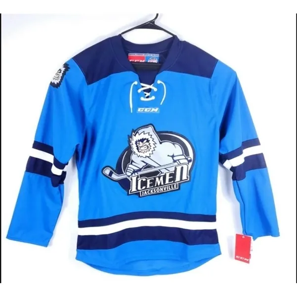 Custom Jacksonville Icemen Hockey Jersey CCM ECHL Hockey Jersey Blue Men s S 5XL