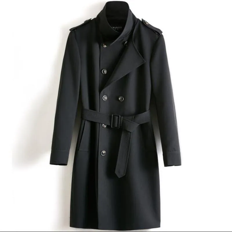 Mens Trench Coats Man Roupas de peito duplo de comprimento médio Slim Corta Vento Vento sobretudo masculino Longo de Manga Longa Cole Jaquetas Men