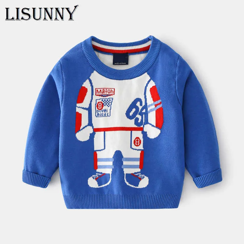 Barntröja Boys Stickad Pullover 2021 Ny Höst Vinter Barnkläder Tecknad Mode Bomull Småbarn Baby Sweaters 2T-8T Y1024