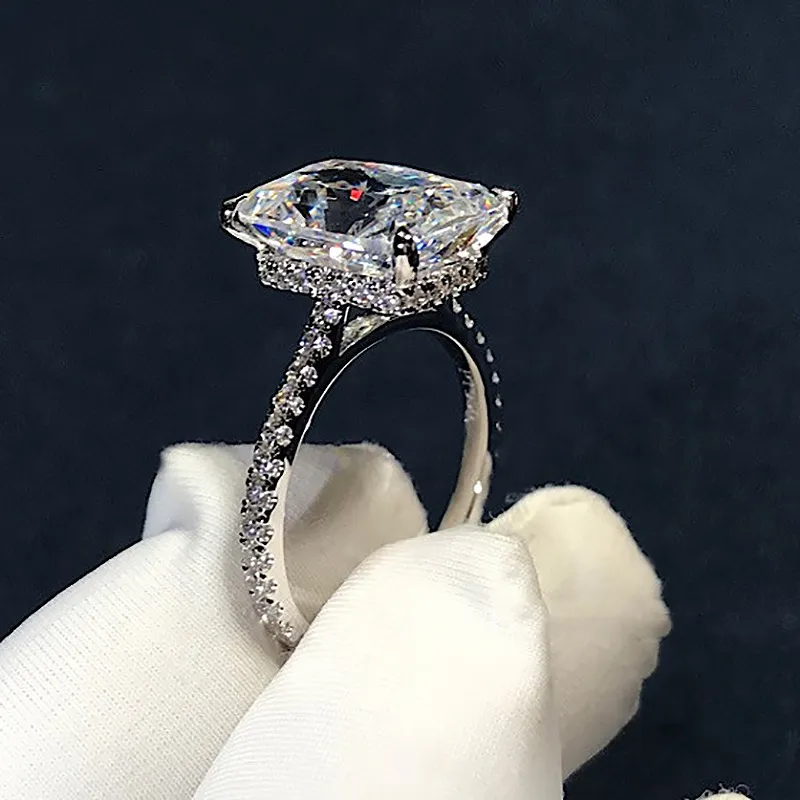 925 Pierścień srebrnego Cut 5ct Diamond Moissanite Square Pierścień Weddna Pierścienie dla kobiet Prezent 278J