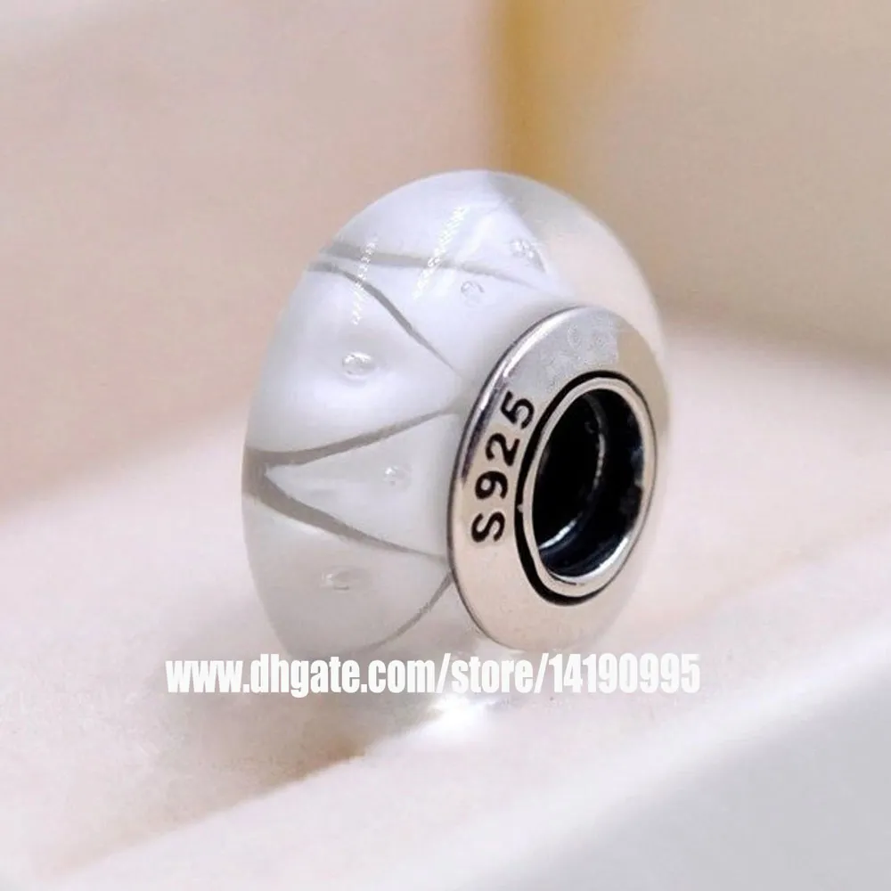 2 pcs S925 Sterling Prata Branco Olhando Murano Glass Beads Fit Pandora Charme Jóias Braceletes Colares