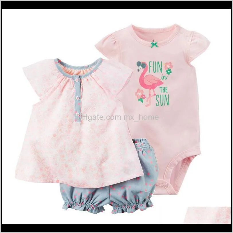 newborn baby rompers suits 100% cotton 22 designs colorful striped embroidery flora cartoon dots t-shirt+triangle romper+shorts 3