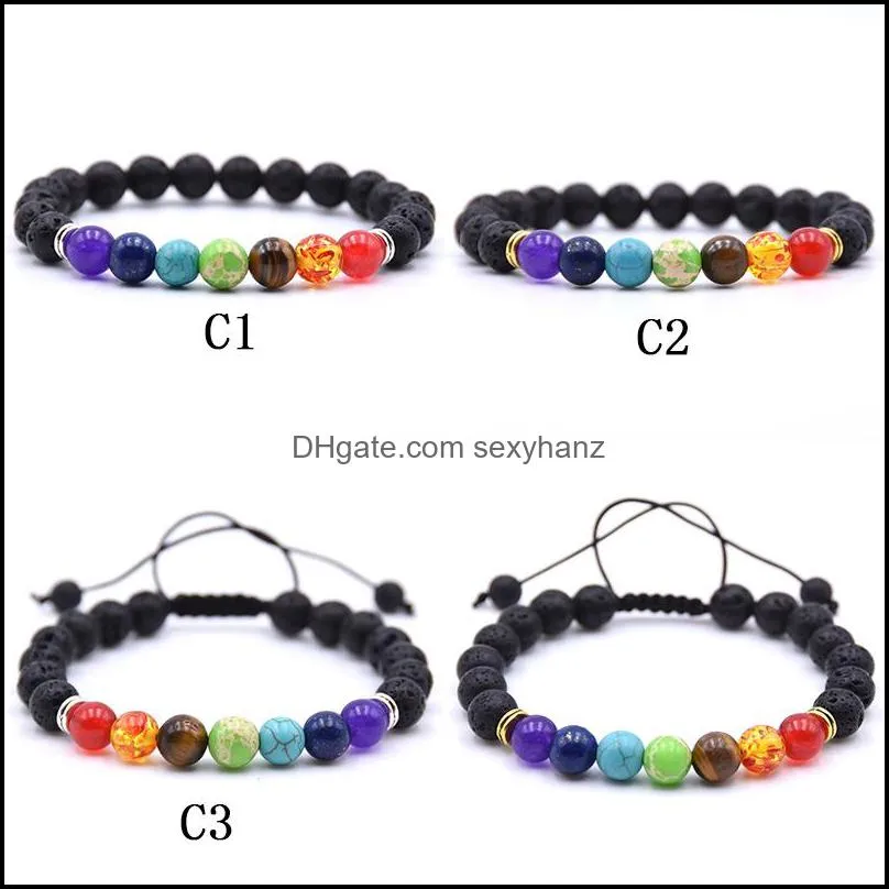 6 Designs Lava Rock Beads Charms Bracelets Women`s  Oil Diffuser Natural stone Beaded Bangle For Men s Chakra Crafts Jewelry