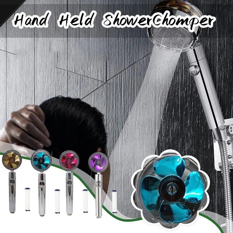 Bath Accessory Set Hand Held Turbocharged Sprinkler Shower Head Turbine Water Flow With Fan 360 Degree Rotatable High-Pressure Water-Saving